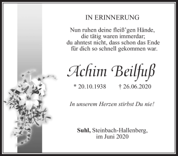 Traueranzeige von Achim Beilfuß von Südthüringer Presse