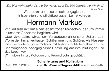 Traueranzeige von hermann Markus von Frankenpost
