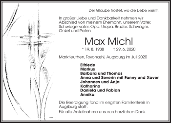 Traueranzeige von Max Michl von Frankenpost