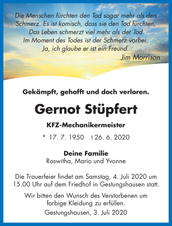 Traueranzeige von Gernot Stüpfert von Neue Presse Coburg