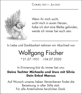 Traueranzeige von Wolfgang Fischer von Neue Presse Coburg