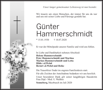 Traueranzeige von Günter Hammerschmidt von Südthüringer Presse