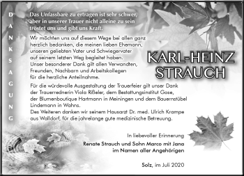 Traueranzeige von Karl Strauch von Südthüringer Presse