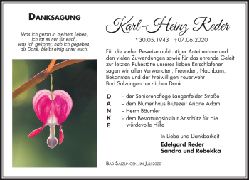 Traueranzeige von Karl-Heinz Reder von Südthüringer Presse