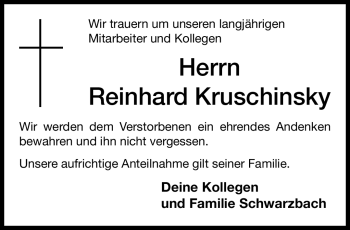 Traueranzeige von Reinhard Kruschinsky von Neue Presse Coburg
