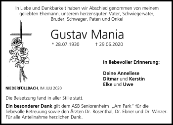 Traueranzeige von Gustav Mania von Neue Presse Coburg
