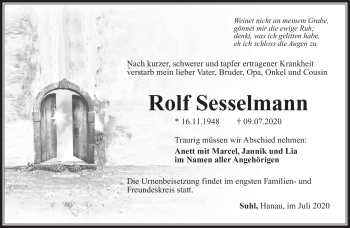 Traueranzeige von Rolf Sesselmann von Südthüringer Presse