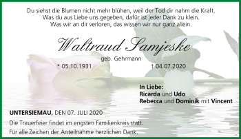 Traueranzeige von Waltraud Samjeske von Neue Presse Coburg
