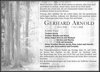 Traueranzeige von Gerhard Arnold von Südthüringer Presse