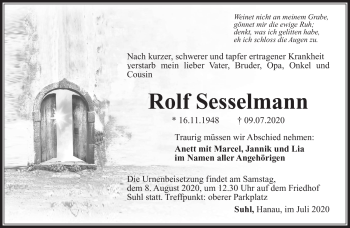 Traueranzeige von Rolf Sesselmann von Südthüringer Presse