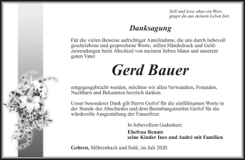 Traueranzeige von Gerd Bauer von Südthüringer Presse