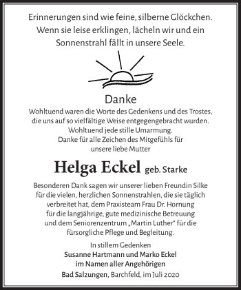 Traueranzeige von Helga Eckel von Südthüringer Presse