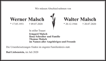 Traueranzeige von WernerWalter MalschMalsch von Südthüringer Presse