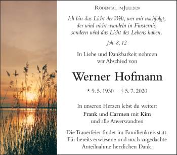 Traueranzeige von Werner Hofmann von Neue Presse Coburg