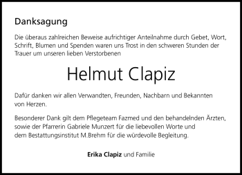 Traueranzeige von Helmut Clapiz von Neue Presse Coburg