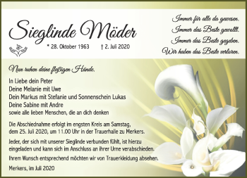 Traueranzeige von Sieglinde Möder von Südthüringer Presse