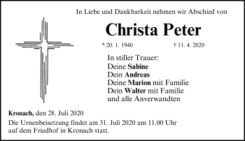 Traueranzeige von Christa Peter von Neue Presse Coburg