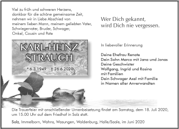 Traueranzeige von Karl-Heinz Strauch von Südthüringer Presse