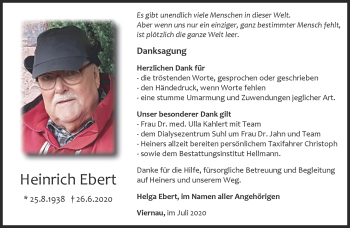 Traueranzeige von Heinrich Ebert von Südthüringer Presse