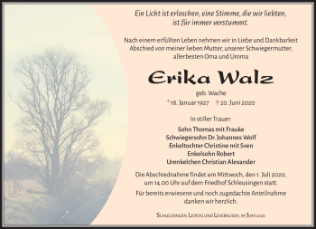 Traueranzeige von Erika Walz von Südthüringer Presse