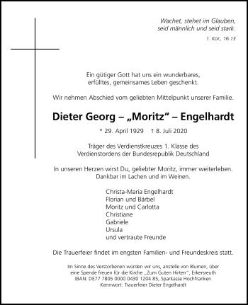 Traueranzeige von Dieter-Georg Engelhardt von Frankenpost