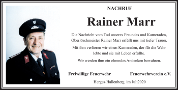 Traueranzeige von Rainer Marr von Südthüringer Presse