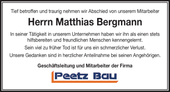 Traueranzeige von Matthias Bergmann von Frankenpost