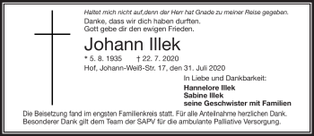 Traueranzeige von Johann Illek von Frankenpost