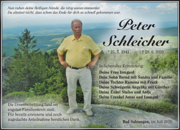 Traueranzeige von Peter Schleicher von Südthüringer Presse