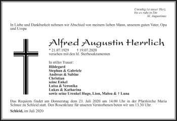 Traueranzeige von Alfred Augustin Herrlich von Südthüringer Presse