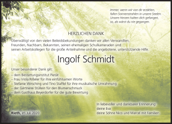 Traueranzeige von Ingolf Schmidt von Südthüringer Presse