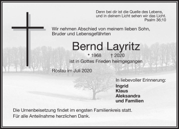 Traueranzeige von Bernd Layritz von Frankenpost