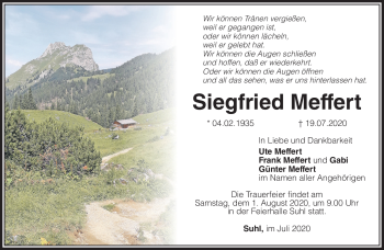 Traueranzeige von Siegfried Meffert von Südthüringer Presse