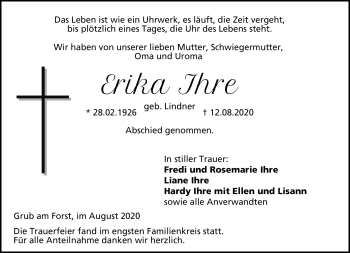 Traueranzeige von Erika Ihre von Neue Presse Coburg