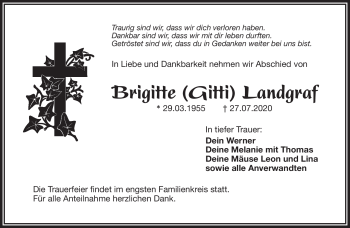 Traueranzeige von Brigitte Landgraf von Frankenpost