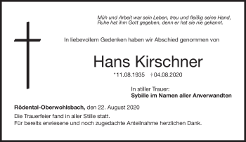 Traueranzeige von Hans Kirschner von Neue Presse Coburg