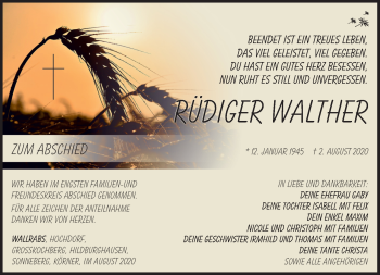 Traueranzeige von Rüdiger Walther von Südthüringer Presse