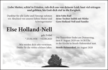 Traueranzeige von Else Holland-Nell von Südthüringer Presse