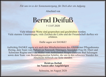 Traueranzeige von Bernd Deifuß von Südthüringer Presse
