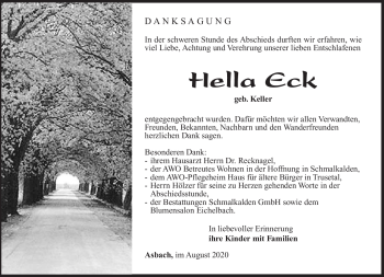 Traueranzeige von Hella Eck von Südthüringer Presse