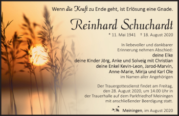 Traueranzeige von Reinhard Schuchardt von Südthüringer Presse