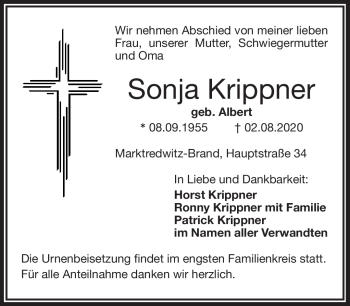 Traueranzeige von Sonja Krippner von Frankenpost