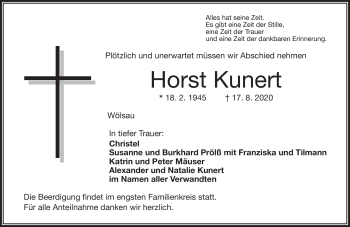 Traueranzeige von Horst Kunert von Frankenpost