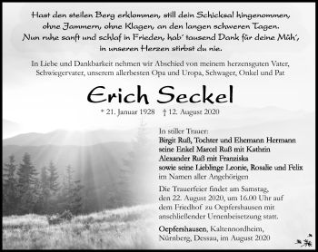Traueranzeige von Erich Seckel von Südthüringer Presse