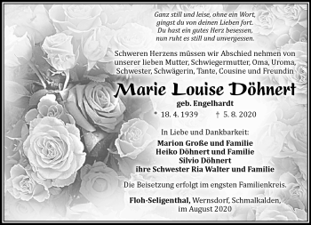 Traueranzeige von Marie Louise Döhnert von Südthüringer Presse