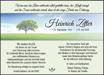 Traueranzeige von Heinrich Zitter von Südthüringer Presse