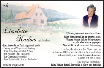 Traueranzeige von Lieselotte Kadow von Südthüringer Presse