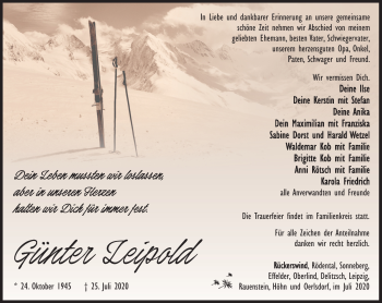Traueranzeige von Günter Leipold von Südthüringer Presse