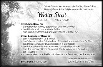 Traueranzeige von Walter Streit von Südthüringer Presse