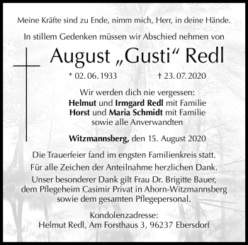 Traueranzeige von August Redl von Neue Presse Coburg